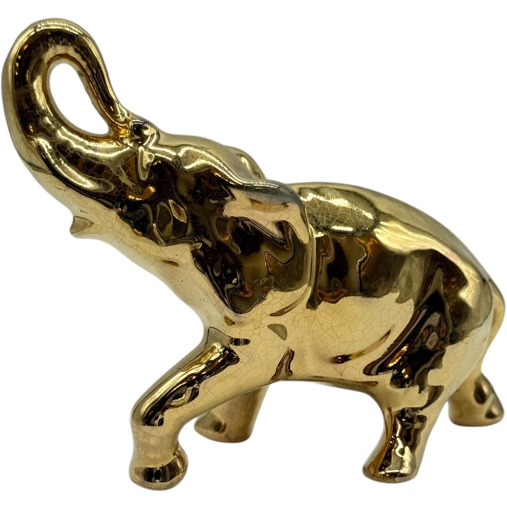 Unbranded Gold Elephant Figurine Trunk Up Good Luck Decor Statue Vintage